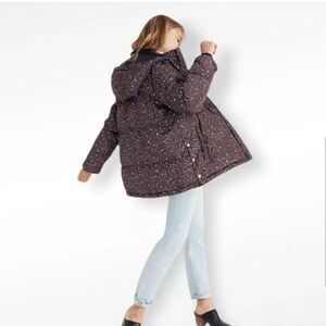 Madewell Quilted Puffer Coat Parka Hood Starry Night‎ Multicolored Jacket Zip XS